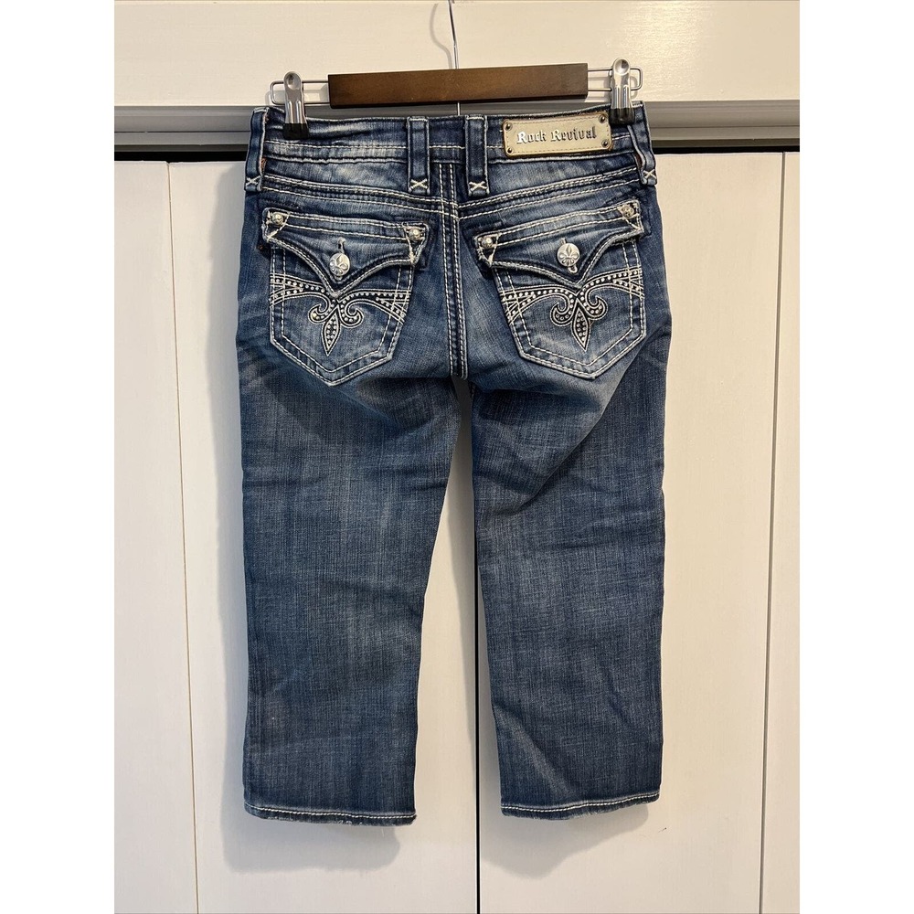 Rock Revival Jeans Women Sz 25x20 Sora Capri Stone Wash Rhinestone Flap Pockets